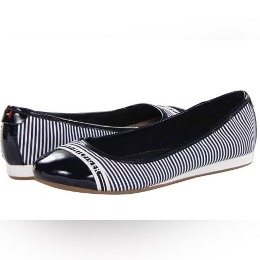 Tommy Hilfiger Jakline navy blue white nautical Cap toe ballerina flats